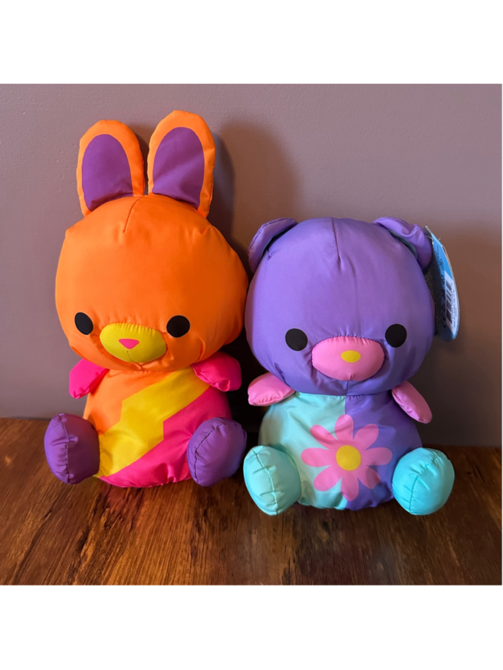 Swisheez Plush Set Bowie Bunny Teddy Bear 7" Orange Purple Retro Collectible